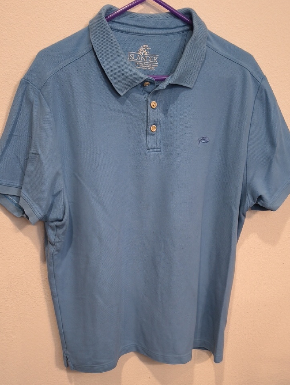 Islander Light Blue Men's Polo with Subtle Fish Embroidery XL